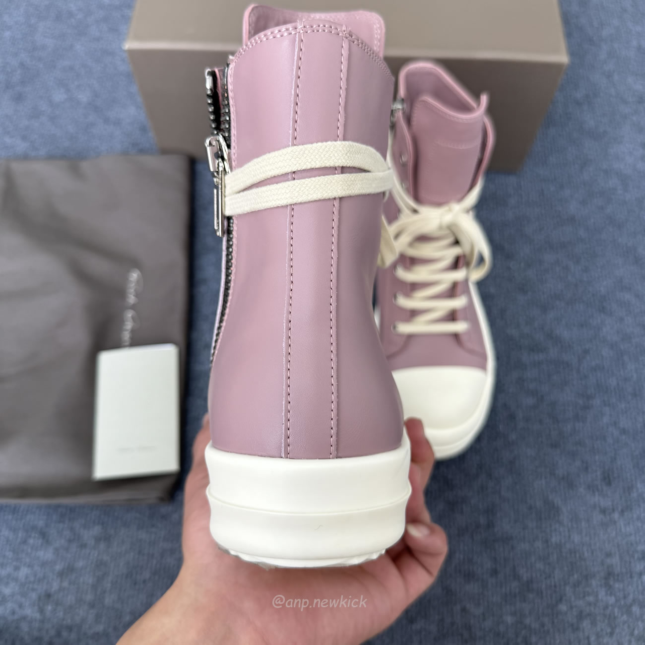 Rick Owens Lace Up Leather Sneakers Pink (5) - www.newkick.org